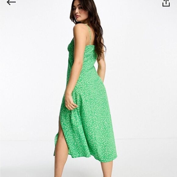 Green floral maxi dress with split - Picture 4 of 4